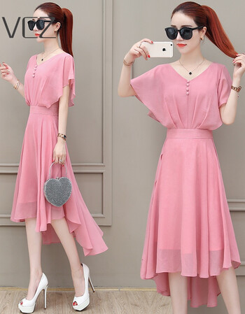 vcz 香港潮牌雪纺连衣裙女夏季2018新款韩版收腰显瘦夏装女装气质v领