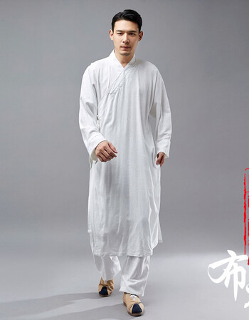 服装男禅意复古汉服男古风居士禅服夏季僧服棉麻道袍和尚服成人 白色