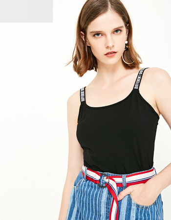 only时装2018夏季新款修身字母吊带背心女装|118203501 黑色s01 165