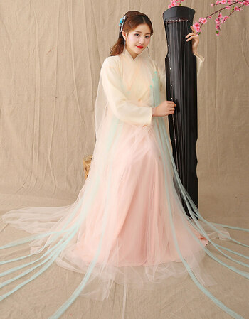 古装古筝演出服改良汉服女小拖尾飘逸清新淡雅 仙女款一 小码(身高158