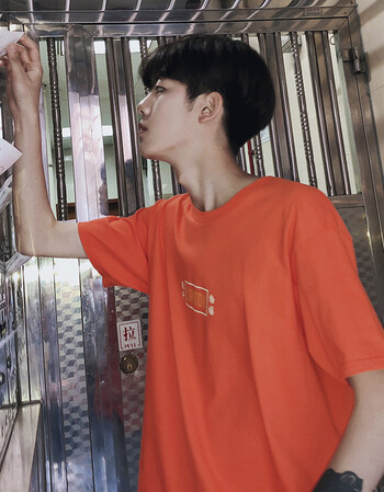 珂樊图 网红元气大川抖音同款后背印花日系男女嘻哈街舞潮牌宽 桔色 m