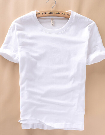 日系基础简约白色短袖纯棉t恤男士圆领休闲青年打底大码宽松汗衫 白色