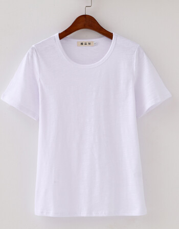 2018新款夏装纯色t恤女短袖竹节棉宽松大码白色半袖体恤上衣 白色 l