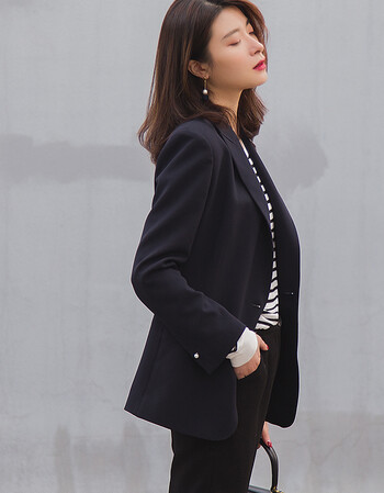 小西装外套女韩版休闲气质修身显瘦2018春秋新款短款长袖薄款 藏青色