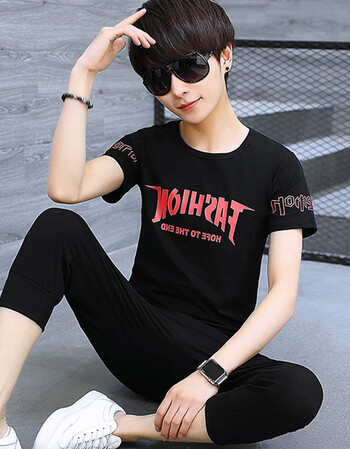 学生套装男运动两件套韩版休闲帅气夏季14-16岁高中生潮流 209黑色 xl