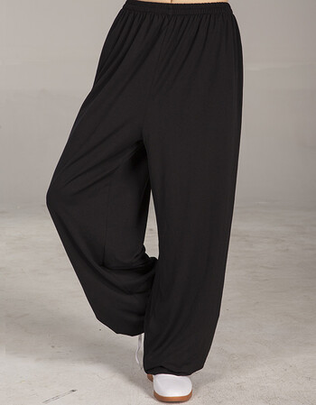 棉麻太极裤女 春夏透气男灯笼裤中老年休闲家居练功裤武术晨练裤 黑色