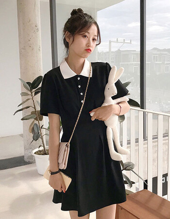 夏季新款女pphome少女心褶皱奶油文艺裙子学生韩版显瘦连衣裙 黑色 xl