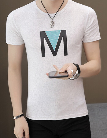 2018新款经典m字母短袖男t恤圆领韩版半袖男士修身潮流上衣服夏季时尚