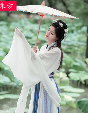 憶東方原创古装汉服女装交领大袖衫绣花古风淡雅21春夏装对襟长褙子一片式齐腰儒醉玲珑三件套成人交领大袖衫 假领 齐腰儒裙 对襟长大袖衫四件套