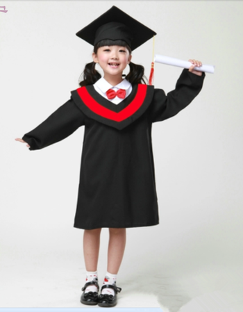 服小学生幼儿园博士服学士服演出服博士帽毕业礼服得奖服yy 黑色红领