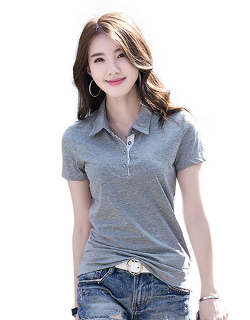 夏装纯色纽扣翻领韩版修身女装短袖t恤 简单时尚白领上衣小衫 白色 m