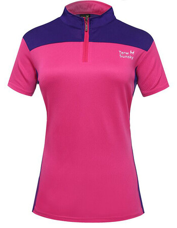 户外速干衣女短袖薄款大码跑步透气运动服恤修身显瘦上衣 玫红色 l