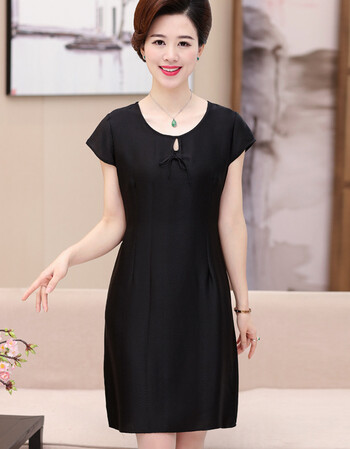 气质妈妈夏装真丝连衣裙高贵收腰中年女夏季桑蚕丝裙子衣服 黑色 xl