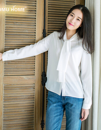 可甜美可休闲上衣~随性百搭好穿白色干练雪纺衬衫女 白色 s