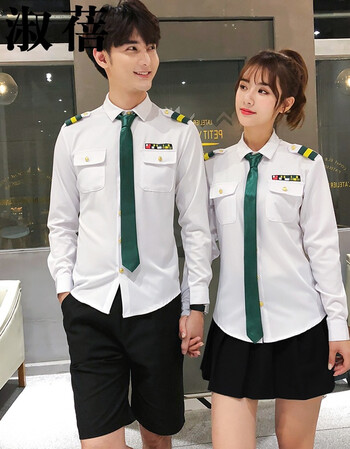 淑蓓2018情侣装长袖衬衫空军制服学生班服 领带5 9560白色 s