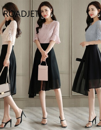 roadjet套装裙两件套2018夏季新款蕾丝上衣雪纺半身裙女夏连衣裙气质