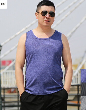 大号胖子肥佬薄款透气圆领跨栏无袖体恤上衣200斤 蓝色 5xl(胸围118)