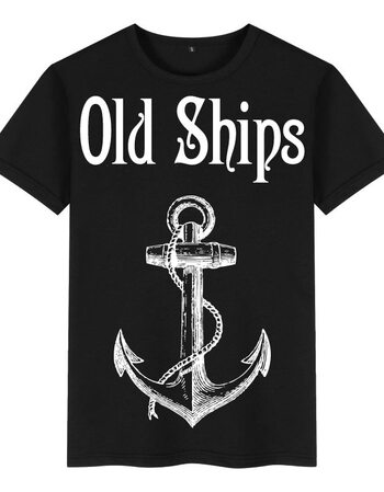 欧美风男装短袖t恤衫船锚复古街头嘻哈摇滚朋克潮牌印花夏季衣服 黑色
