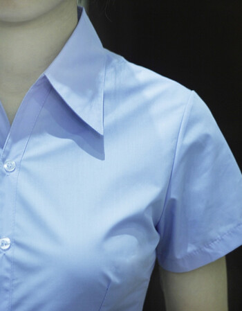 纯蓝衬衫女短袖工作服职业装蓝色长袖衬衣v领制服收腰 蓝色v领短袖 xl