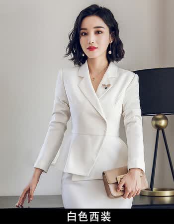 装女装套装ol西装女秋正装气质修身美容师工作服品质定制款 白色西装