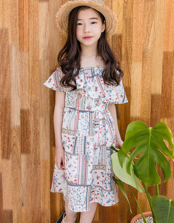 童装韩版女童防晒印碎花条纹连衣裙夏装中大童新百褶沙滩长裙潮流女童