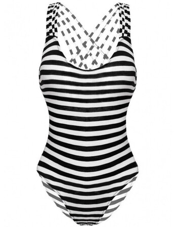 欧美时尚海军风三角连体泳装黑白条纹多绳泡温泉泳衣女bikini lj