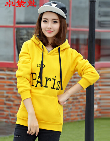 卓紫萱2015秋装外套女学生休闲连帽套头卫衣女 黄色 均码