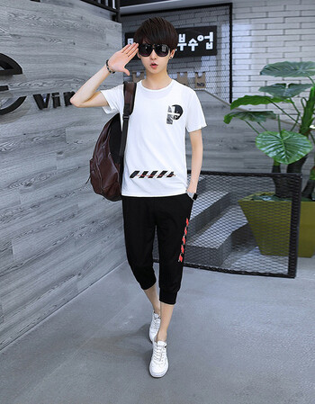 青少年套装男2018夏季新款初中学生14-15-16-17岁男孩子t恤短裤潮