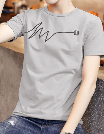 帅气男生圆领t恤印花夏季韩版半截袖体恤潮流百搭学生上衣服 t113灰色