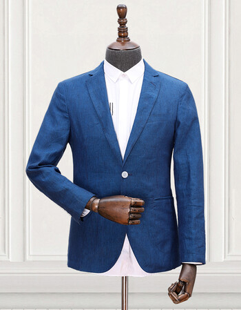 薄款时尚修身潮牌小西装青年帅气全棉舒适休闲西服 ff841湖蓝色单西