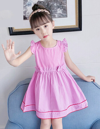 女童连衣裙夏2018韩版小女孩公主裙宝宝条纹洋气裙子夏季 62粉小格