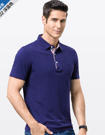 短袖t恤中年男士翻领棉polo衫衣服2018夏装新款爸爸装潮 深蓝色 170