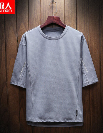 南极人七袖男韩版潮流bf宽松个性2018夏季青少年男生中袖t恤 109蓝色