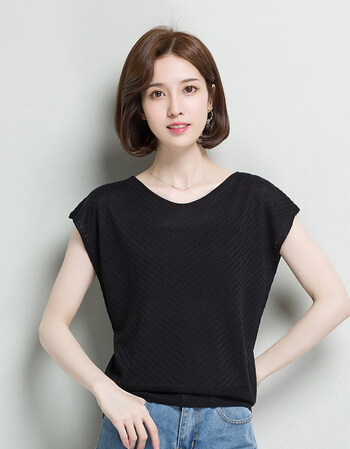 新款2018夏装短袖t恤短款冰丝针织衫体恤韩范打底夏天上衣服女装 黑色