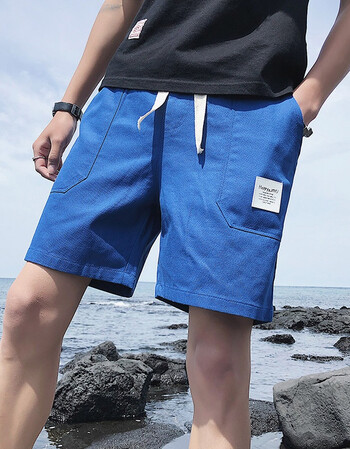 夏季五分休闲短裤男学生百搭中裤子男韩版潮流宽松7七分裤薄 k88蓝色