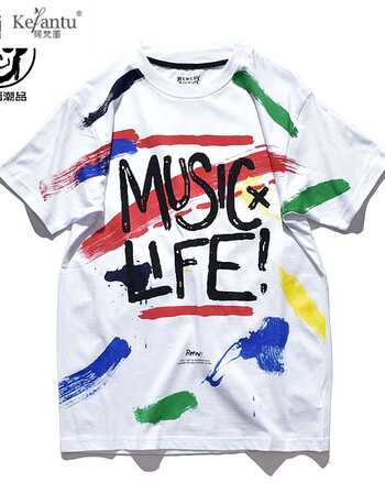 珂梵图鬼面 个性彩色油漆涂鸦 现场音乐节 文化衫体恤 短袖t恤 男女