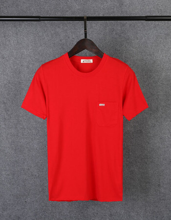 宽松免烫吸汗衫爸爸装棉质短袖中年男士t恤衫商务休闲大码上衣 红色