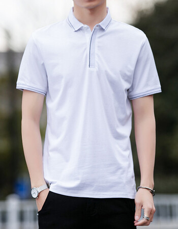 polo衫夏季新款男士短袖t恤翻领纯色休闲潮流青年修身男上衣 白色 l