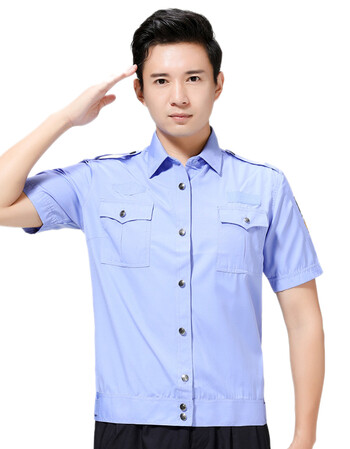 单位夏季执勤服短袖保安夏装交织绸衬衣男女半袖工作制服衬衫 天蓝色