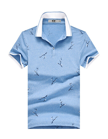 男士短袖男t恤翻领polo衫夏季青中年商务休闲印花半袖男体恤夏装 蓝色