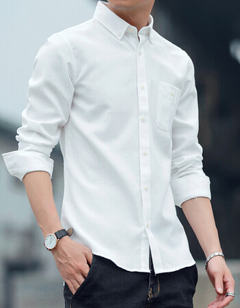 (meibangdun)白衬衫男春秋男装时尚休闲长袖衬衣商务正装寸衫潮 白色