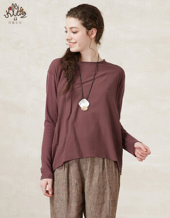 珂蕾朵姆2018夏季新款女装时尚纯色舒适棉麻混纺小衫k2146c06 褐红 l