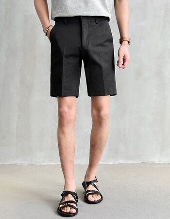 西装短裤男五分裤宽松直筒西裤夏天青年韩版潮流百搭5分休闲裤 黑色