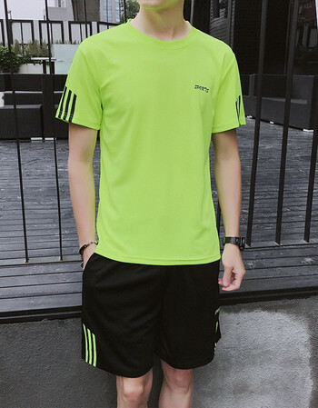 夏季男士短袖t恤韩版宽松速干t恤裤子男士运动套装短裤加肥加大 绿色