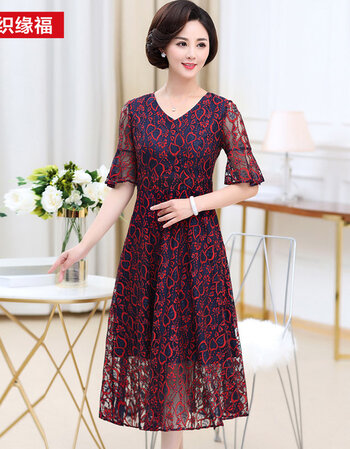 妈妈夏装连衣裙2018中老年女装过膝裙子中年女新款50岁四十岁女人