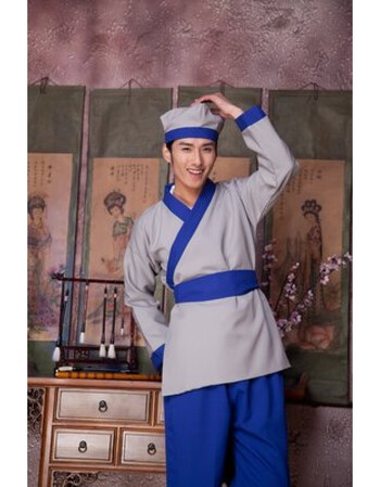 古装古代店小二服装男书童演出家丁佣人茶艺馆餐厅工作服 浅灰色 s155