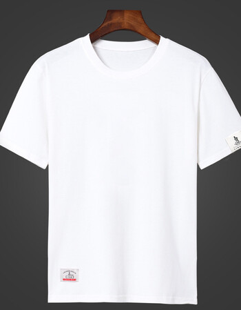 短袖夏季圆领韩版半袖体恤男纯色修身打底衫个性短袖t恤上衣 小标白色