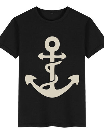 欧美风男装短袖t恤衫船锚复古街头嘻哈摇滚朋克潮牌印花夏季衣服 黑色