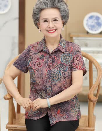 珂梵图60到70岁老人穿的衣服女中老年人夏装套装奶奶装夏天薄款翻领
