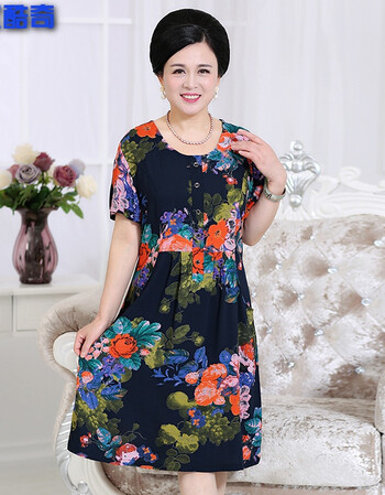 中老年人妈妈装夏装棉绸短袖连衣裙50-70岁老人奶奶装碎花裙子夏装 4